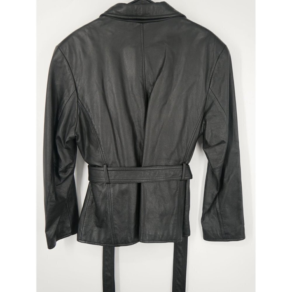 NEW Vintage‎ Leather Limited Tie Waist Jacket Black L - Picture 3 of 6